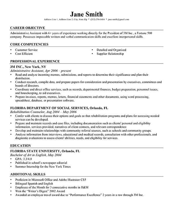 Free Professional Career Objective Resume Templates in Microsoft Word Format