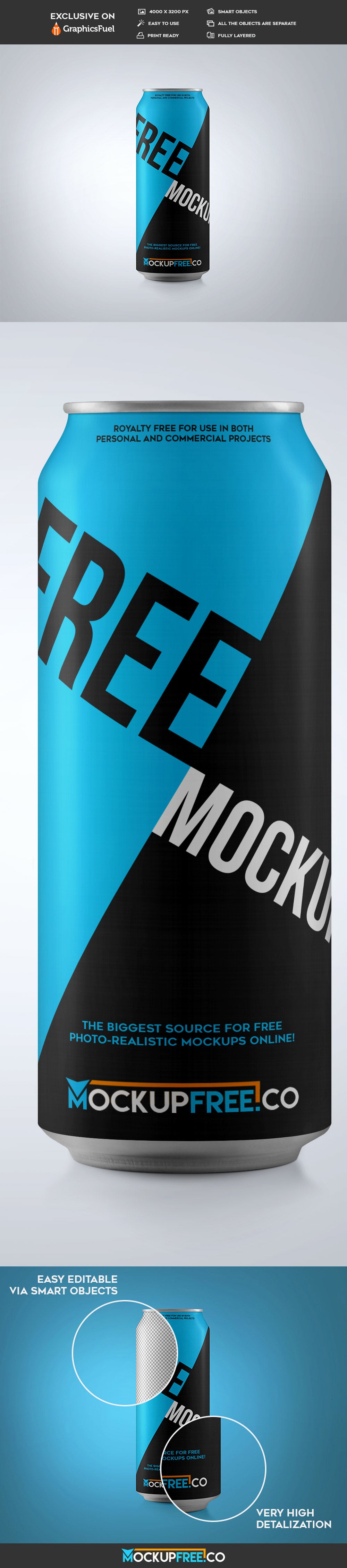 Free Tall Soda Can Mockup PSD