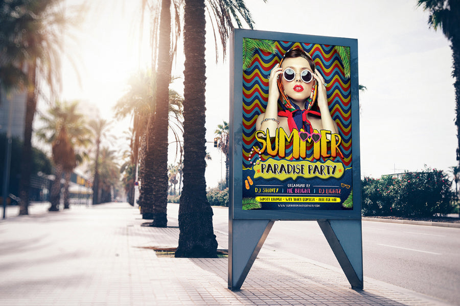 Free Summer Street Billboard PSD Mockup