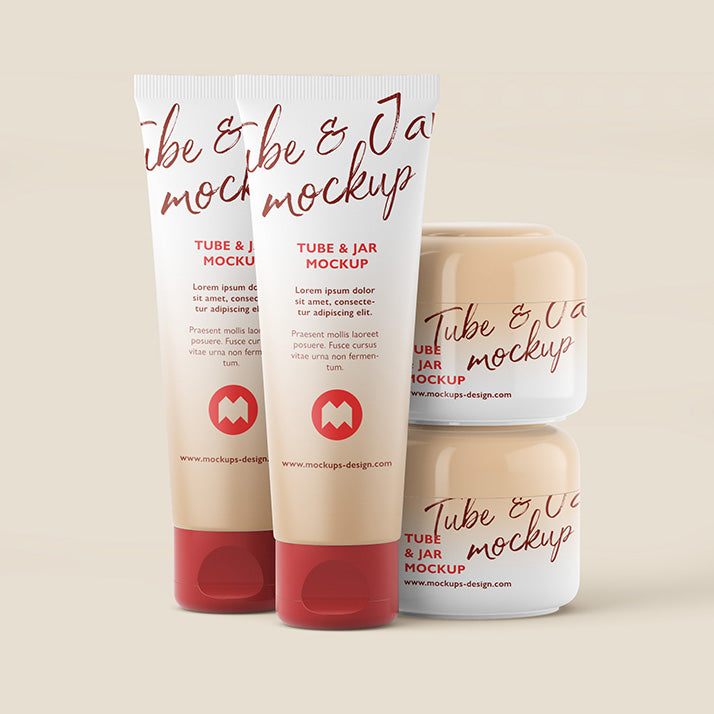 Free Clean Set of Cosmetic Tube and Jar Mockup