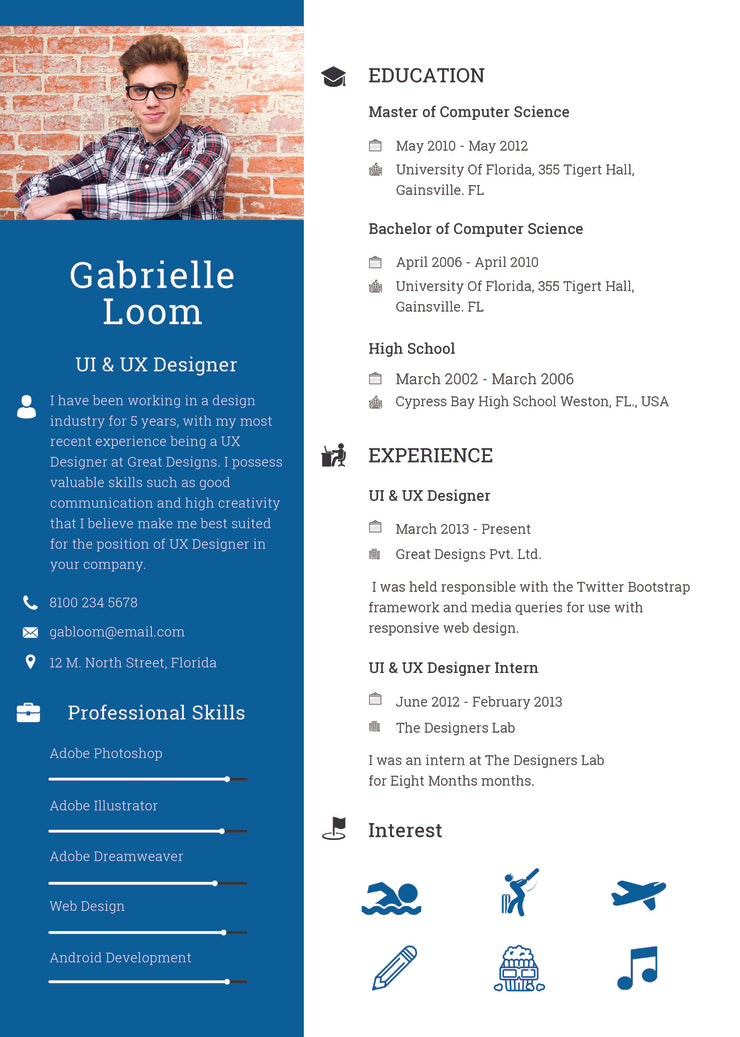 Free UX Designer Resume CV Template in Photoshop (PSD), Illustrator (AI), Microsoft Word and Indesign Formats
