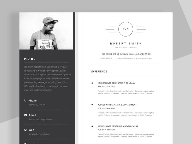 Free Unique Stylish Resume CV Template in Photoshop (PSD) Format