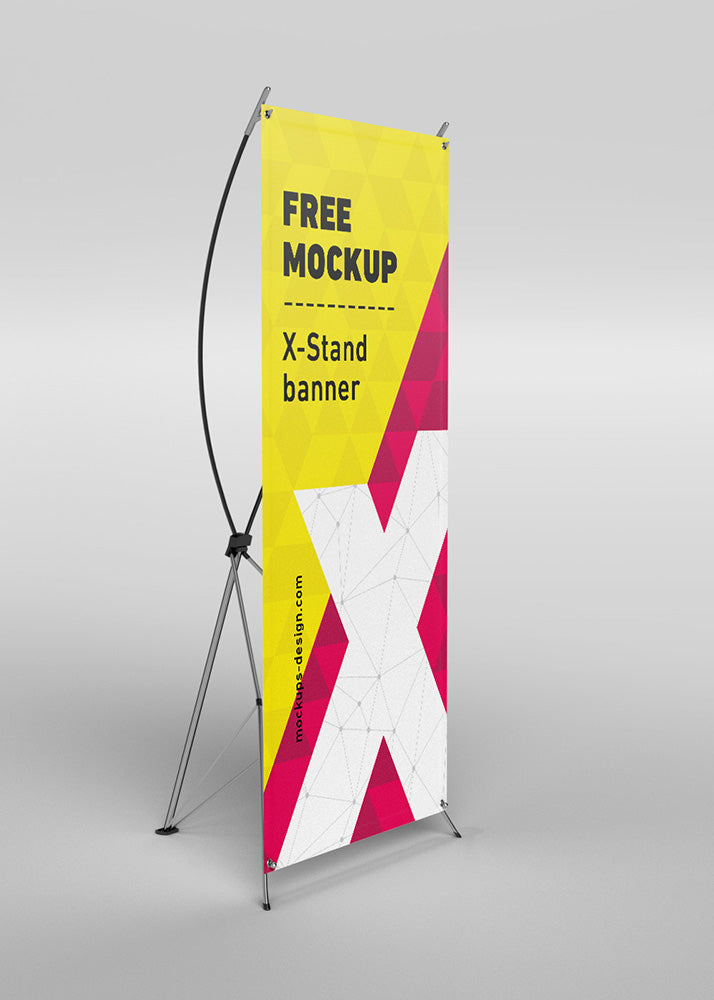 Free X-Stand Advertisement Banners Mockup 4 Views or Angles