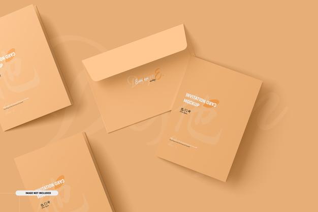 Free A5 A6 Folded Invitation Card Mockup Psd