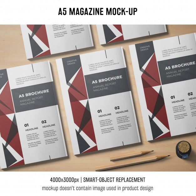 Free A5 Magazine Mockup Of Five Psd