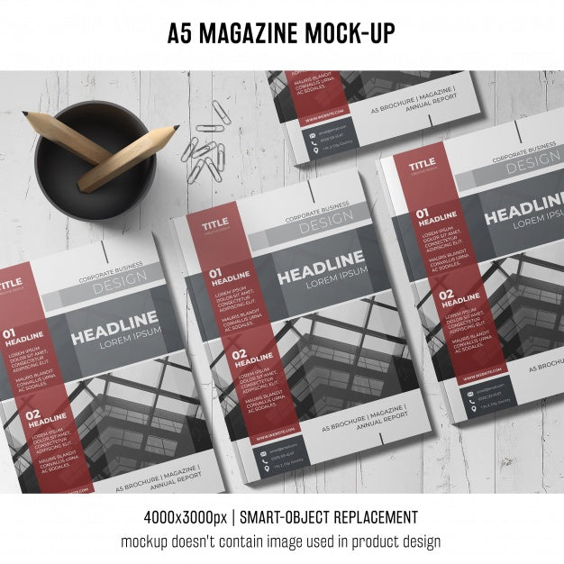 Free A5 Magazine Mockup Of Three Psd