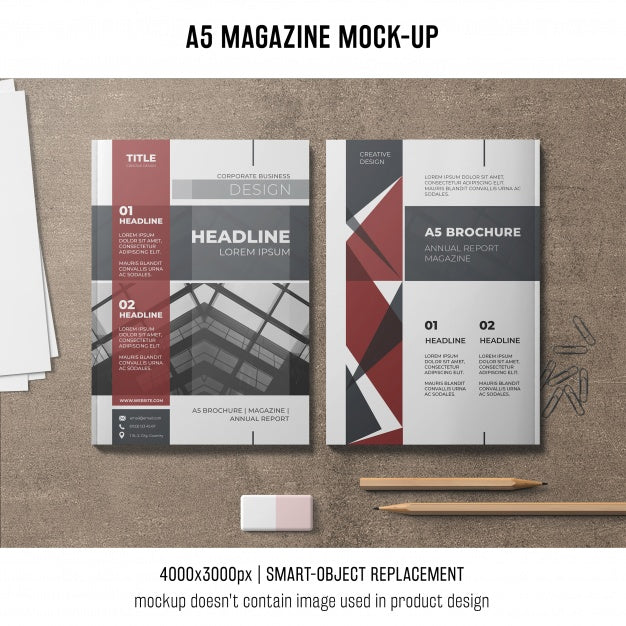 Free A5 Magazine Mockup Of Two Psd