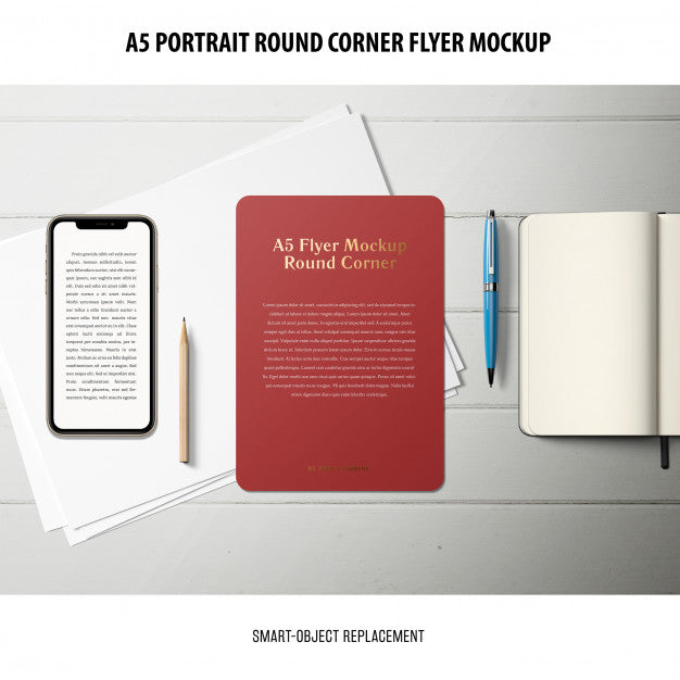 Free A5 Round Corner Flyer Mockup Psd
