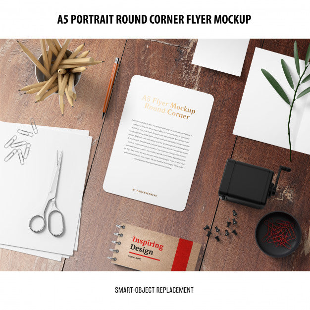 Free A5 Round Corner Flyer Mockup Psd