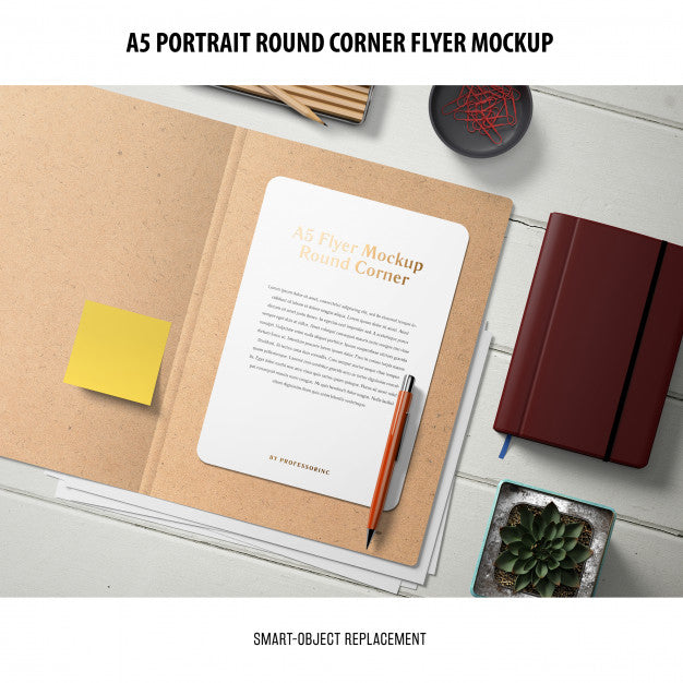 Free A5 Round Corner Flyer Mockup Psd