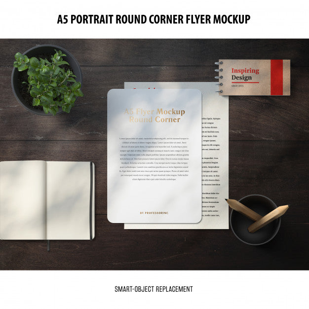 Free A5 Round Corner Flyer Mockup Psd