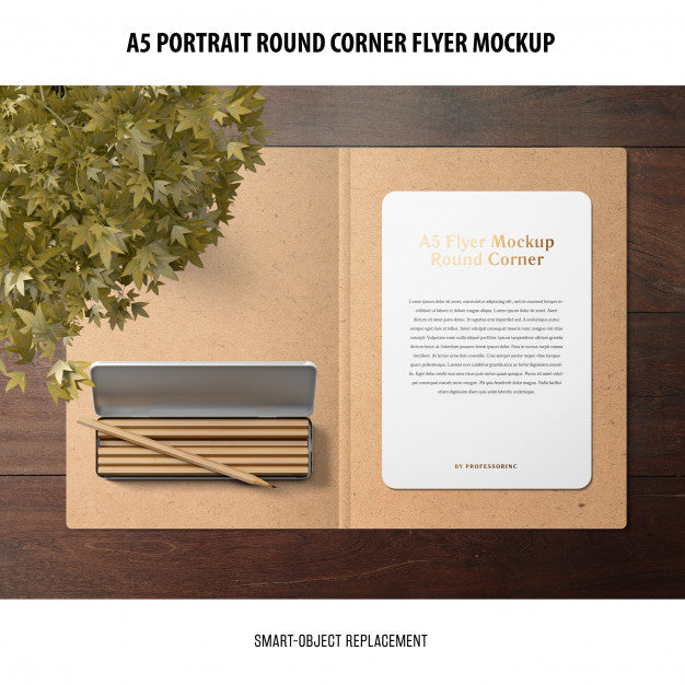 Free A5 Round Corner Flyer Mockup Psd