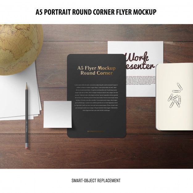 Free A5 Round Corner Flyer Mockup Psd