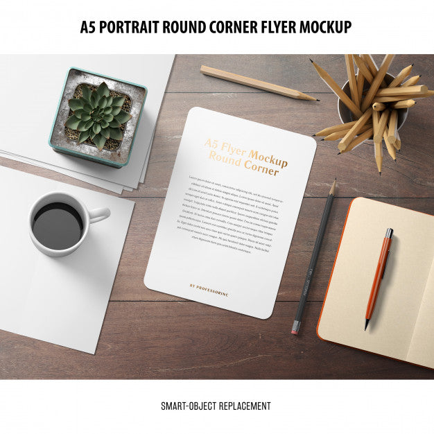 Free A5 Round Corner Flyer Mockup Psd