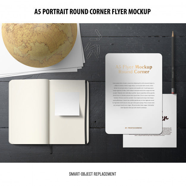 Free A5 Round Corner Flyer Mockup Psd