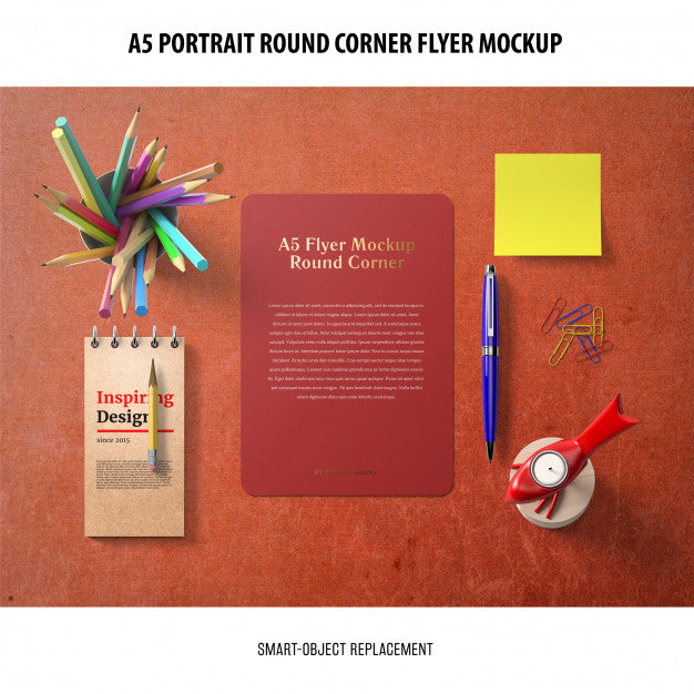 Free A5 Round Corner Flyer Mockup Psd