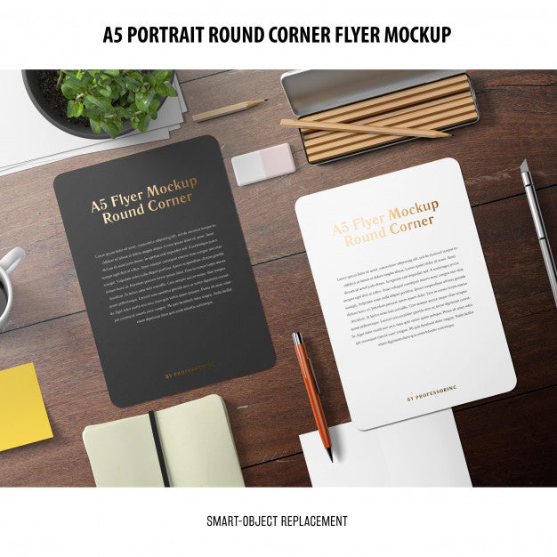 Free A5 Round Corner Flyer Mockup Psd