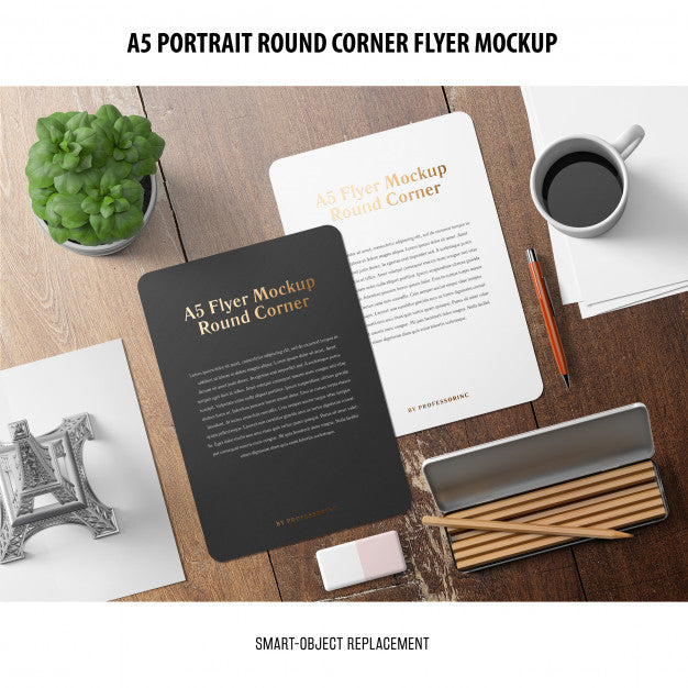 Free A5 Round Corner Flyer Mockup Psd