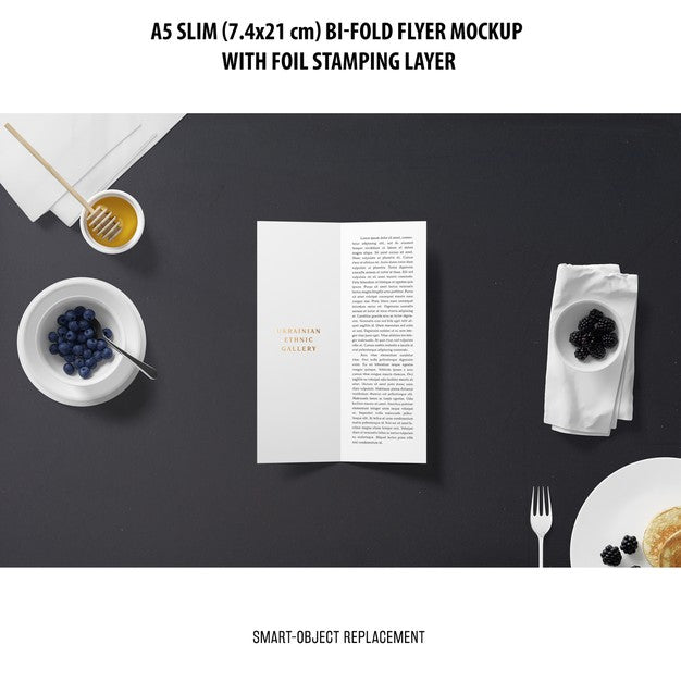 Free A5 Slim Bi-Fold Flyer Mockup Psd