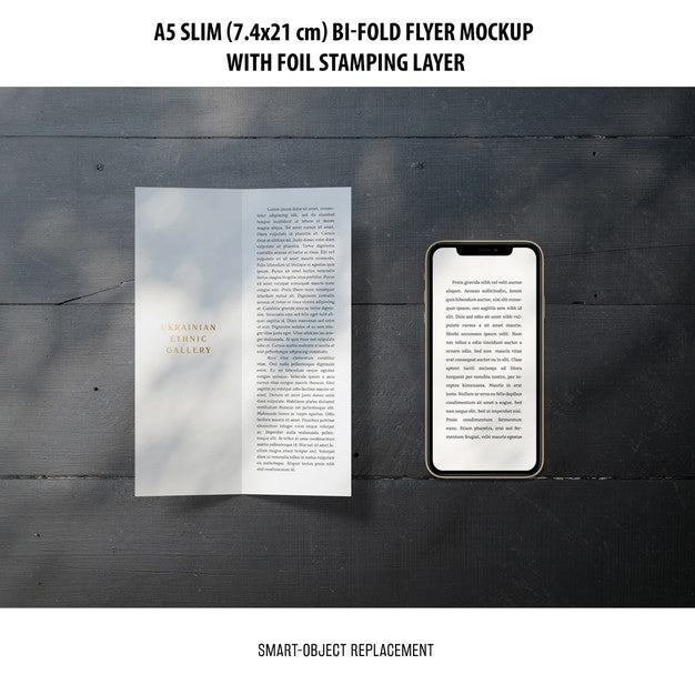 Free A5 Slim Bi-Fold Flyer Mockup Psd