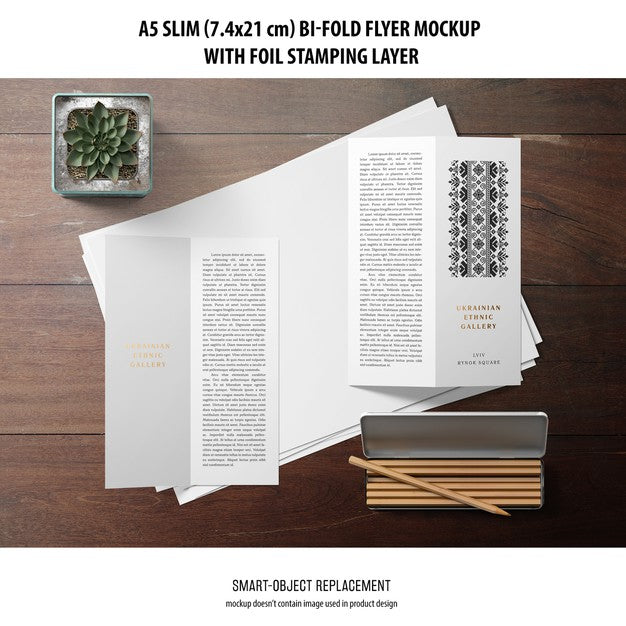 Free A5 Slim Bi-Fold Flyer Mockup Psd