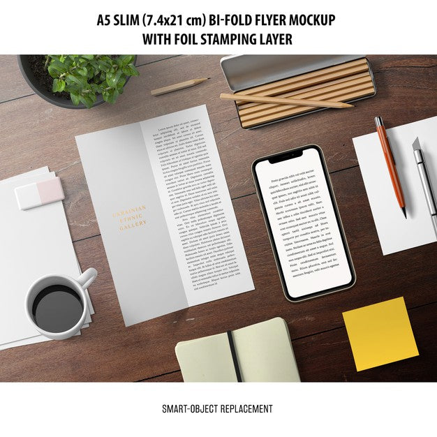 Free A5 Slim Bi-Fold Flyer Mockup Psd