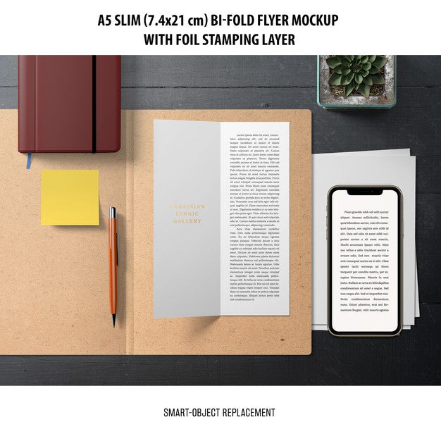 Free A5 Slim Bi-Fold Flyer Mockup Psd