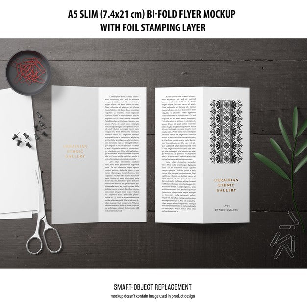 Free A5 Slim Bi-Fold Flyer Mockup Psd