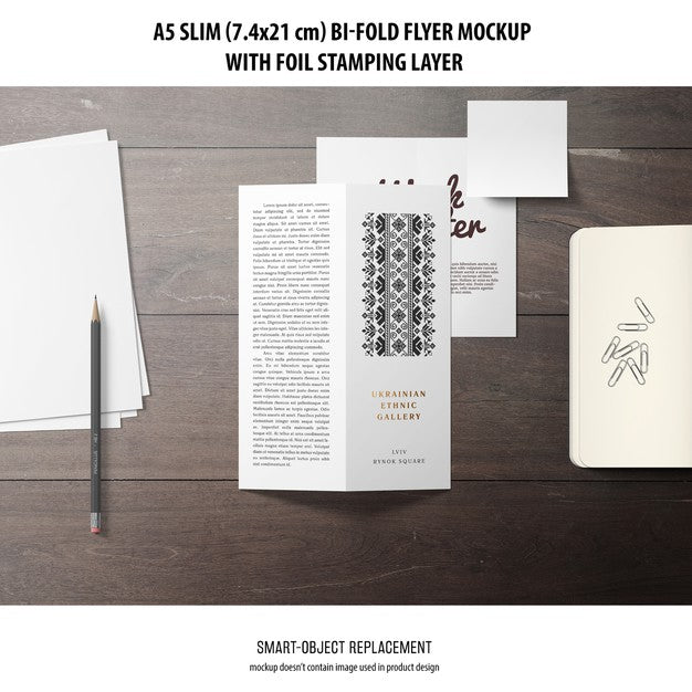 Free A5 Slim Bi-Fold Flyer Mockup Psd