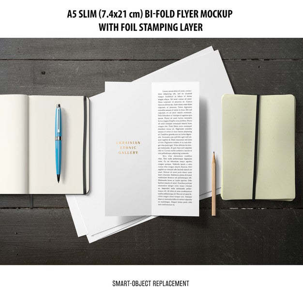 Free A5 Slim Bi-Fold Flyer Mockup Psd