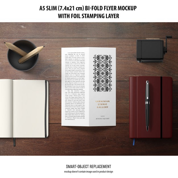 Free A5 Slim Bi-Fold Flyer Mockup Psd