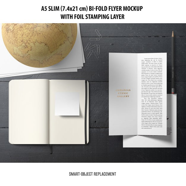 Free A5 Slim Bi-Fold Flyer Mockup Psd