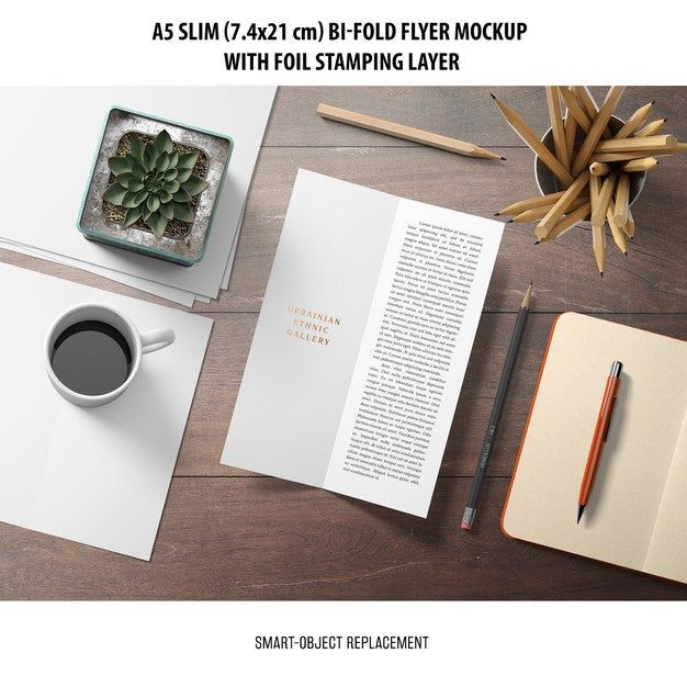 Free A5 Slim Bi-Fold Flyer Mockup Psd