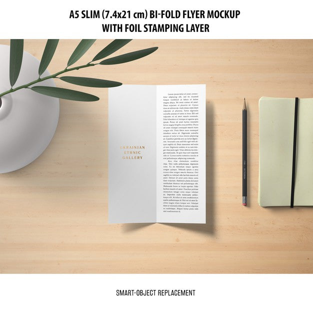 Free A5 Slim Bi-Fold Flyer Mockup Psd