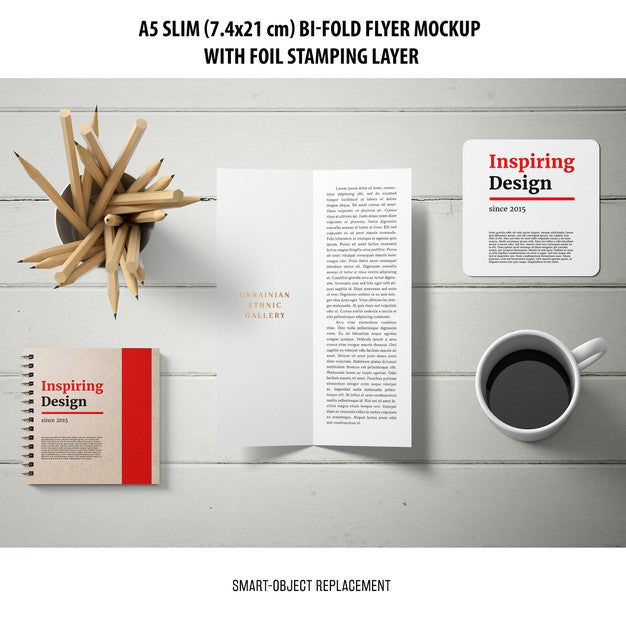 Free A5 Slim Bi-Fold Flyer Mockup Psd