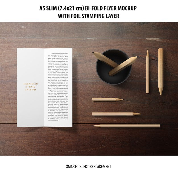 Free A5 Slim Bi-Fold Flyer Mockup Psd