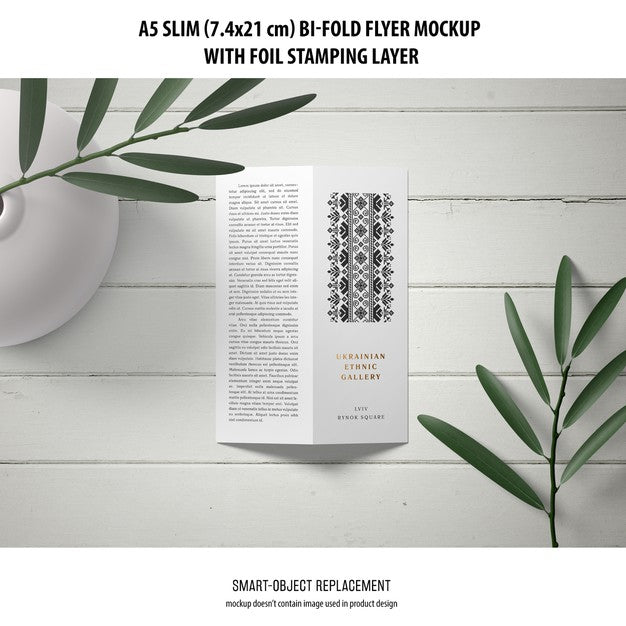 Free A5 Slim Bi-Fold Flyer Mockup Psd