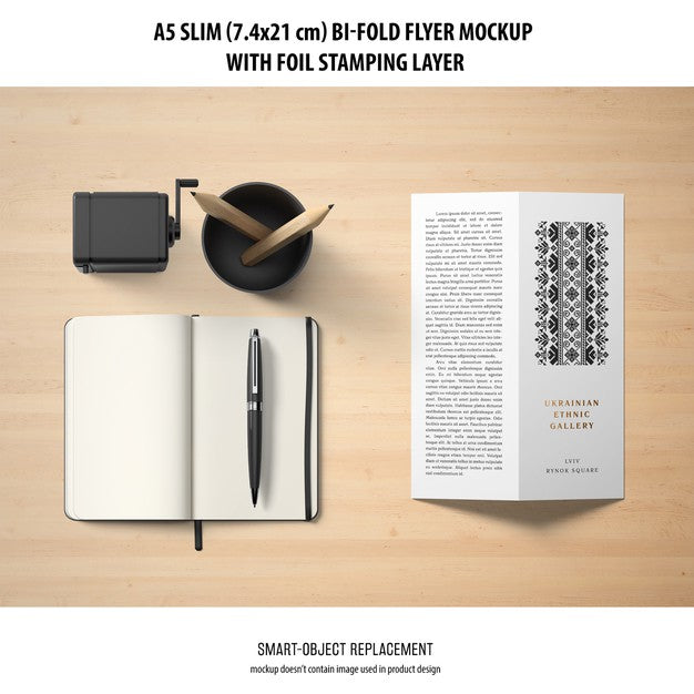 Free A5 Slim Bi-Fold Flyer Mockup Psd