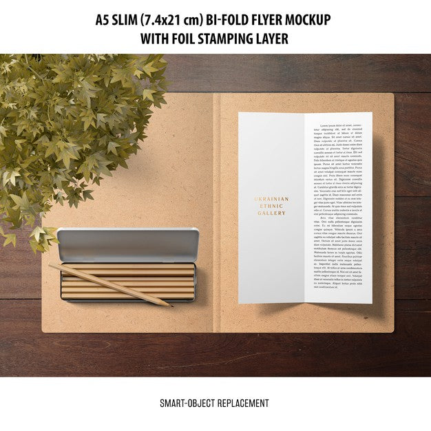 Free A5 Slim Bi-Fold Flyer Mockup Psd