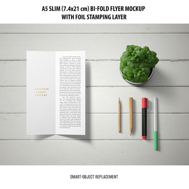 Free A5 Slim Bi-Fold Flyer Mockup Psd