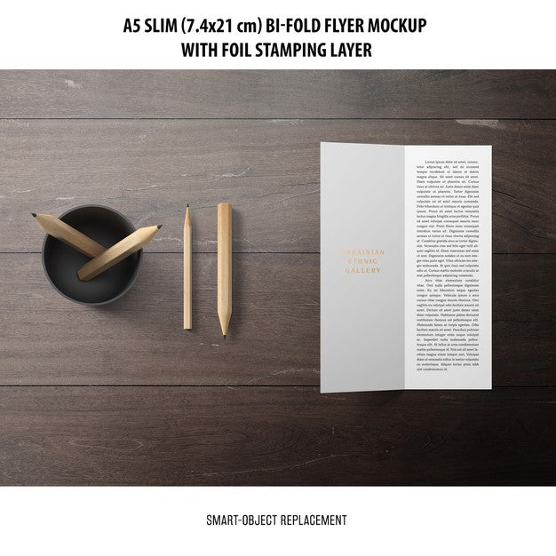 Free A5 Slim Bi-Fold Flyer Mockup Psd