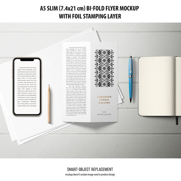 Free A5 Slim Bi-Fold Flyer Mockup Psd