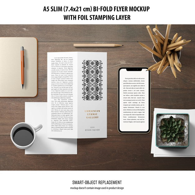 Free A5 Slim Bi-Fold Flyer Mockup Psd