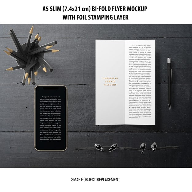 Free A5 Slim Bi-Fold Flyer Mockup Psd