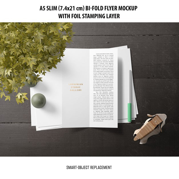 Free A5 Slim Bi-Fold Flyer Mockup Psd