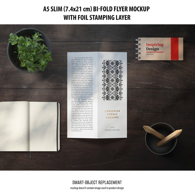 Free A5 Slim Bi-Fold Flyer Mockup Psd