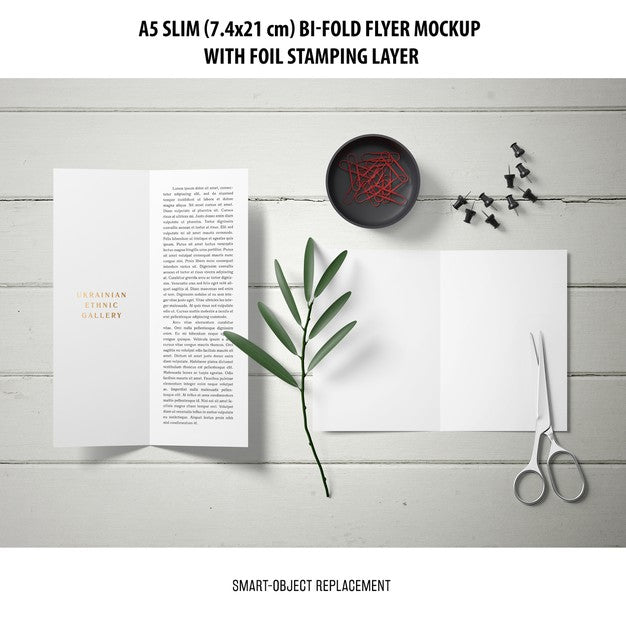 Free A5 Slim Bi-Fold Flyer Mockup Psd