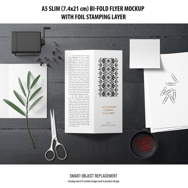 Free A5 Slim Bi-Fold Flyer Mockup Psd