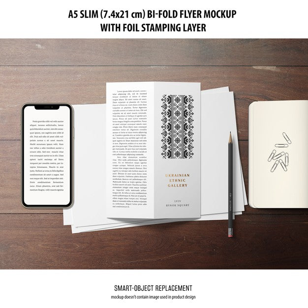 Free A5 Slim Bi-Fold Flyer Mockup Psd