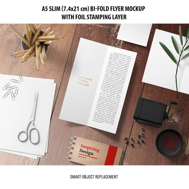 Free A5 Slim Bi-Fold Flyer Mockup Psd